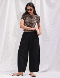 Pure Cotton Barrel Leg Ankle Grazer Trousers Black female