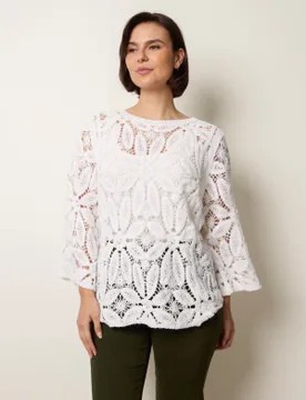 Flower Crochet Long Sleeve Top - S/M / IVORY - female - Blue Vanilla - FashionsVida