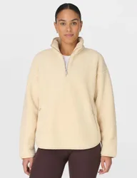 Plush Half Zip Funnel Neck Fleece Jacket Beige female