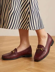 Wide Fit Leather Block Heel Loafers Burgundy female