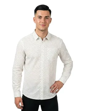 Camicia A Maniche Lunghe 1039916 Fitted Printed Stretch Off White Geometric Design XL