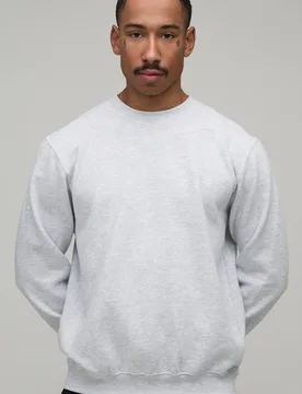 Men's Essential Regular Fit Crew Neck Sweatshirt Grey Marl Size Large Grey Marl L - boohooMAN - FashionsVida