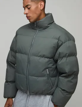 Herren Herren Kastenförmig Geschnittene Essential Mittelgewichts Wattierte Stehkragen Steppjacke Olive Größe Large - boohooMAN - FashionsVida