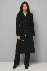 Women's Knitted Collar Button Through Wrap Coat in Black Size: 20 - Black - Size: 20