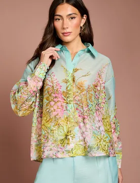 Women's Placement Print Shirt in Duck Egg Blue Size: 8 - Duck Egg Blue - Size: 8 - Coast - FashionsVida