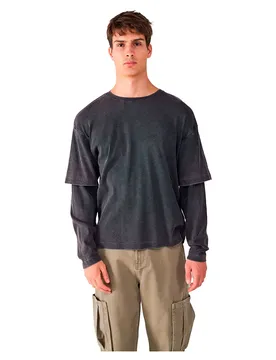 Maglietta A Maniche Lunghe Double Washed Black / Black M