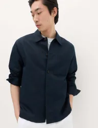 Regular Fit Cotton Linen Blend Overshirt Navy male