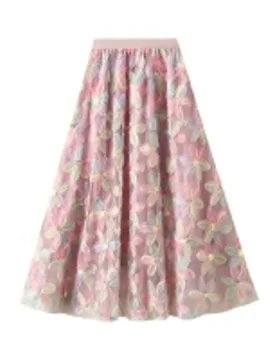 Women's Floral Sequins Details Midi Skirt in Pink - Pink - Size: One Size - PEACH ACCESSORIES - FashionsVida