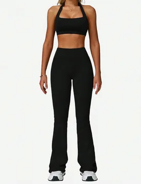 MFVIM Conjunto de Sujetador Deportivo & Leggings para Mujer Primavera/Verano, Top sin Espalda con Halter + Leggings Acampanados Conjunto de 2 Piezas - Shein - FashionsVida
