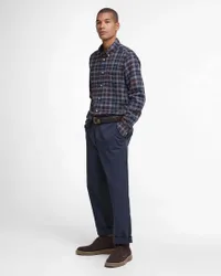 Camicia tartan check marrone e blu in flanella di puro cotone con collo button down