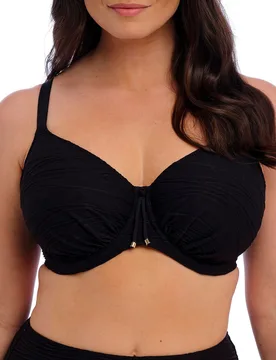 Womens Beach Waves Gathered Full Cup Bikini Top - Black Polyamide - Size 40dd - Fantasie - FashionsVida