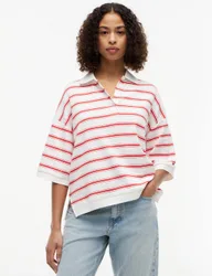 Pure Cotton Striped Polo Top Red Mix female