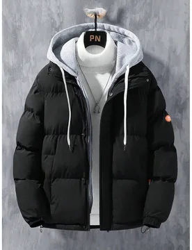 Chaqueta holgada y abrigada para hombre con capucha desmontable, ropa exterior con capucha casual para parejas - Shein - FashionsVida