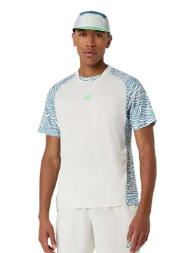 Padel Court All Over Print Short Sleeve T-shirt Cream / Saba Blue L - Asics - FashionsVida