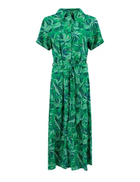 Weird Fish Neem Printed Shirt Dress Size 20 - holiday-shop holiday-shop womens-summer-shop new-arrivals new-arrivals all new-arrivals womens women wom - Cactus Green - FashionsVida