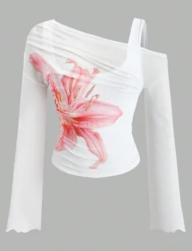 Blusa de manga larga con hombros descubiertos y mangas acampanadas, de estilo retro occidental y elegante, para adolescentes, en color rojo - Shein - FashionsVida