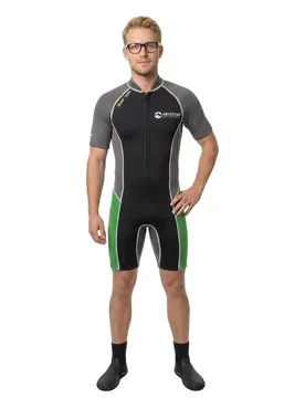 Shorty à Manches Courtes Avec Fermeture éclair Devant Surf 2.5 Mm Black / Grey / Green 2XL - Abysstar - FashionsVida