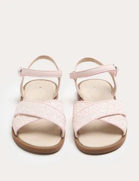 Kids' Glitter Cross Strap Sandals (4 Small-2 Large) Pink Female - M&S - FashionsVida