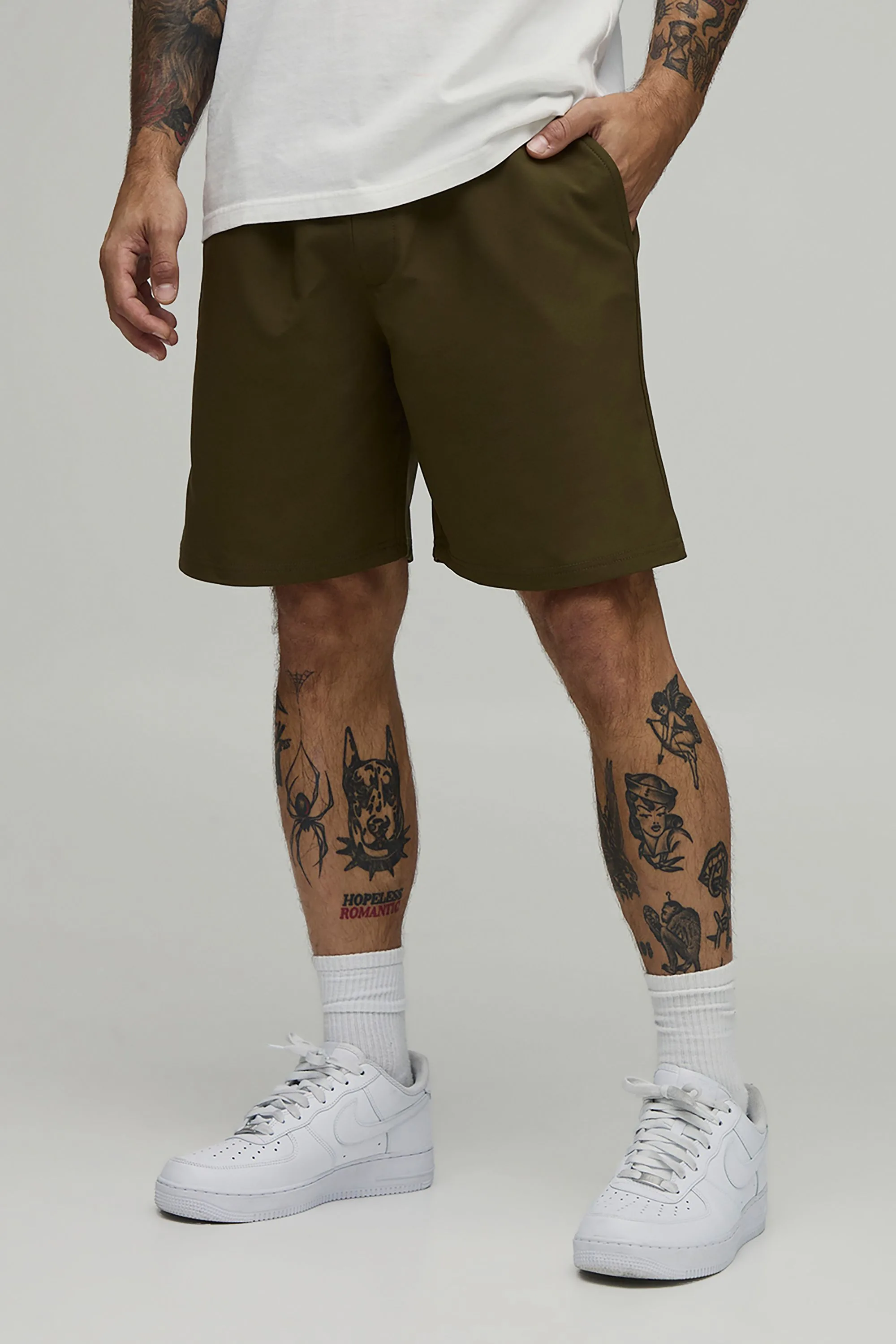 Mens Relaxed Fit Elasticated Tech Shorts - Khaki Cotton - Size X-Small - boohooMAN - FashionsVida
