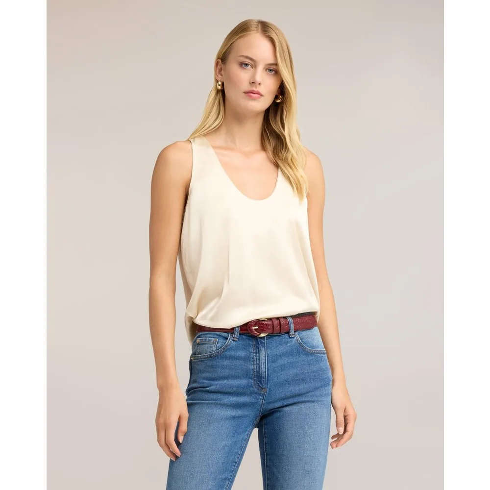 Top de mujer de satén de viscosa con escote pronunciado ajuste regular - Motivi - FashionsVida