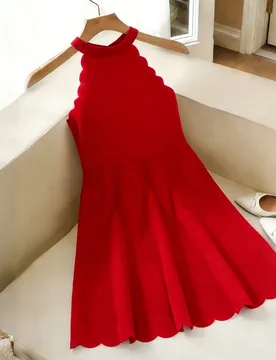 Vestido casual elegante de moda para niña preadolescente, color rojo sólido, cuello alto, sin mangas, con cintura ceñida, corte en A, dobladillo el - Shein - FashionsVida