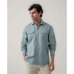 Camisa de hombre regular fit lisa azul denim