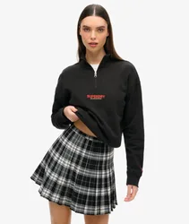 Superdry Damen Kastiges Sportswear Logo Sweatshirt mit Halbem Reißverschluss Schwarz - Größe: 44