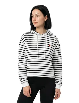 Felpa Con Cappuccio Chilli Stripes Cloud Dancer / Black / Heart Emb XS