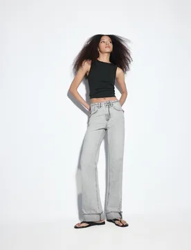 Jeans D92 Straight-Wide PERLGRAUER DENIM-WASHED-LOOK 44 - Stradivarius - FashionsVida