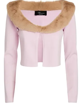 Blumarnie Lilac Detachable Fur Collar Cardigan - Blumarine - FashionsVida
