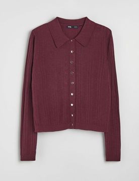 Cardigan con misto lana e colletto - maroon