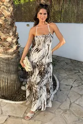 Multi Animal Print Tie Neck Shirred Top Smock Midi Dress - Multicolor - Size: 16