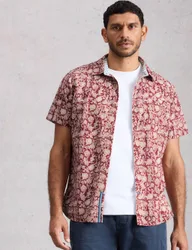 Regular Fit Pure Cotton Floral Print Shirt Red Mix male