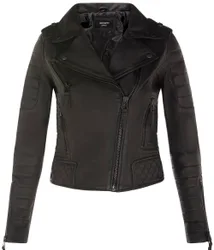 Leather Quilted Vintage Brando Biker Jacket-Lusaka - Black - Size: 14