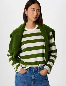 Pure Cotton Striped T-Shirt Green Mix female - Whistles - FashionsVida