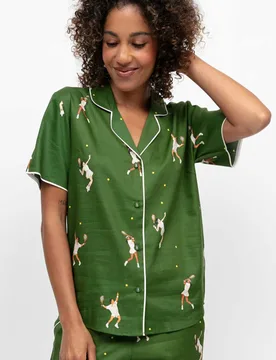 Cotton Modal Tennis Print Pyjama Top Green female - Cyberjammies - FashionsVida