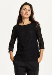 Women's Black Lace 3/4 Sleeve Top Size: 12 - Black - Size: 12