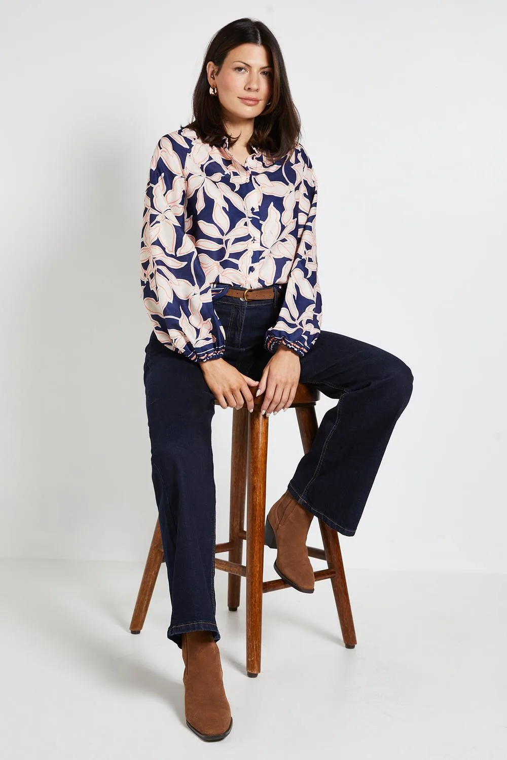 Floral Print Button Through Top - Navy - Size: 14 - Wallis - FashionsVida