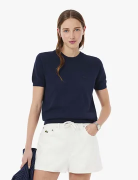 Maglia a maniche corte blu in cotone - Lacoste - FashionsVida
