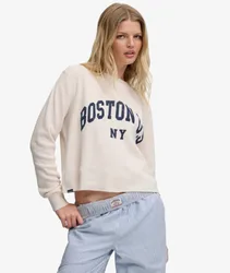 Superdry Damen Athletic Essential Langarmshirt mit Grafik Beige - Größe: 42