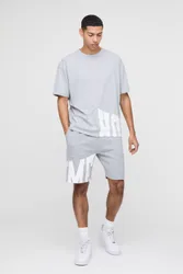 Herren Übergroßes Herren-Oberteil Und Shorts-Set Grey Marl Größe Medium