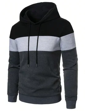 Sudadera con capucha casual de moda con cordón y manga larga en bloques de color para hombre - Shein - FashionsVida