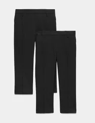 Pack Boys' Plus Fit Slim Leg Stretch School Trousers (2-18 Yrs) Black male