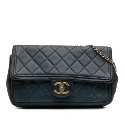 Womens Quilted Shoulder Bag - Dark Blue Leather - One Size