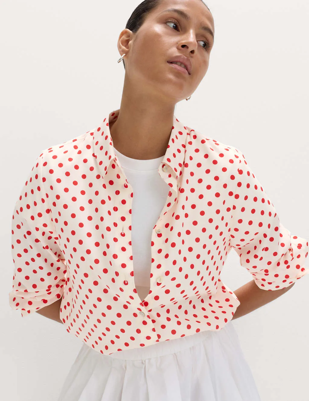 Printed Collared Shirt Red Mix female - M&S - FashionsVida