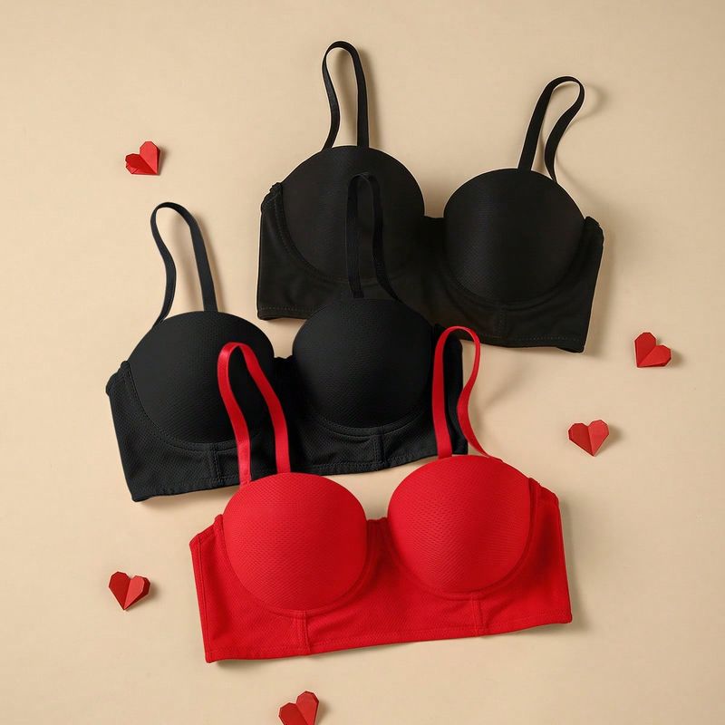 Set de 3 sujetadores tipo tubo sexy sin costuras, sin tirantes, tipo bandeau con tirantes desmontables incluidos