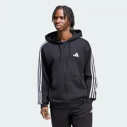 Felpa con cappuccio Essentials 3-Stripes French Terry Full-Zip S Black / White