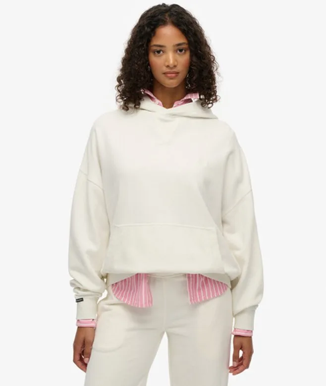 Superdry Damen Baumwolle Gesticktes Logo Studios Relaxed Kapuzenpullover, Creme - Größe: 44 - 74.99 - FashionsVida