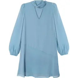 Vestido corto manga abullonada y lazada