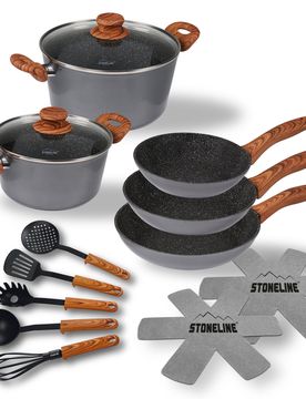 STONELINE Kochgeschirr-Set 14-teilig mit Deckeln - Holzoptik